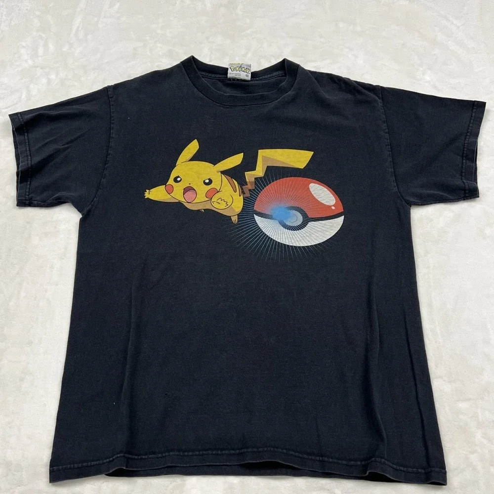 Pokemon Graphic T-Shirt Mens Medium Black 2007 Pikachu Poke Ball Vintage Style